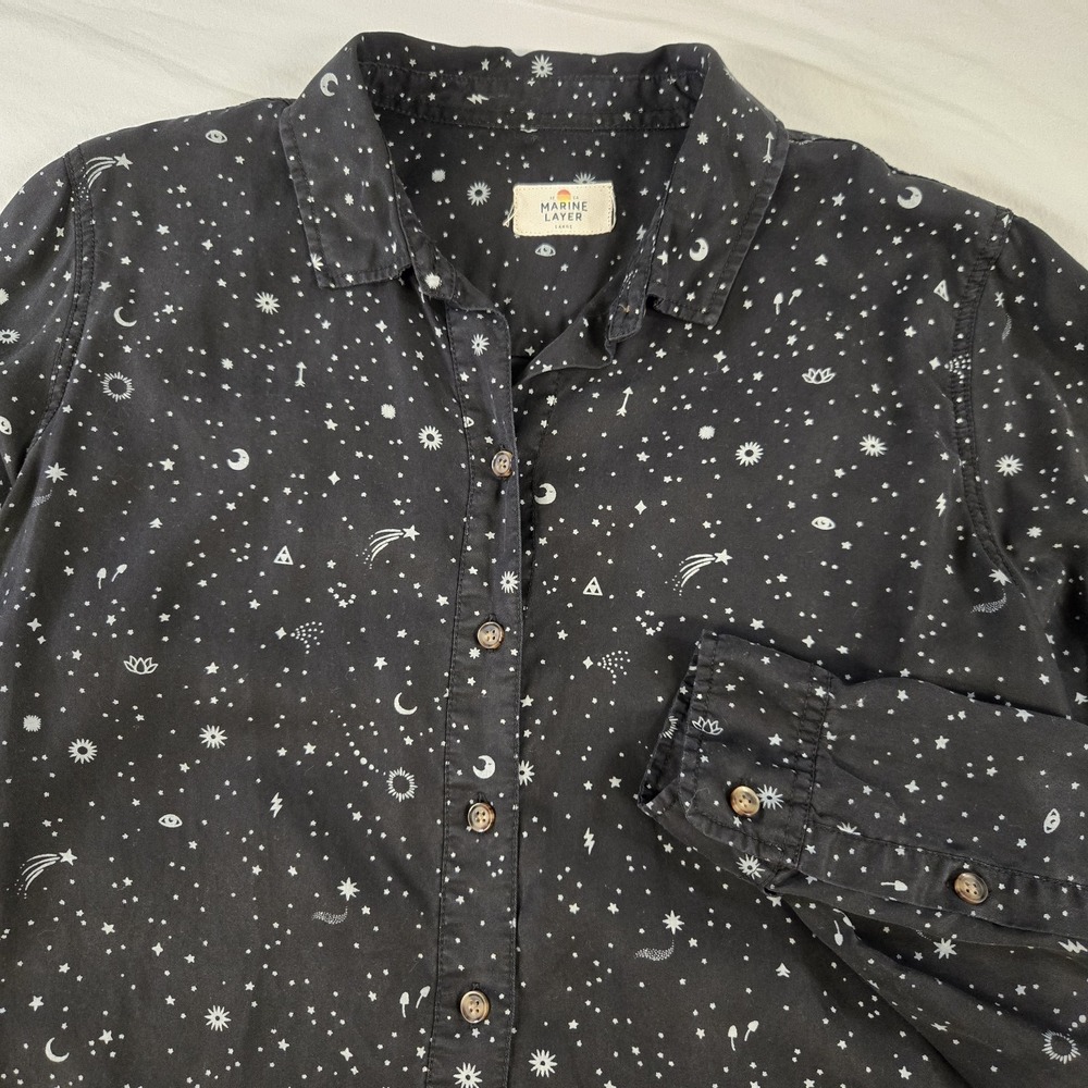 Marine Layer Womens Size Large Medium Stars & Moon Print Button-Up Shirt